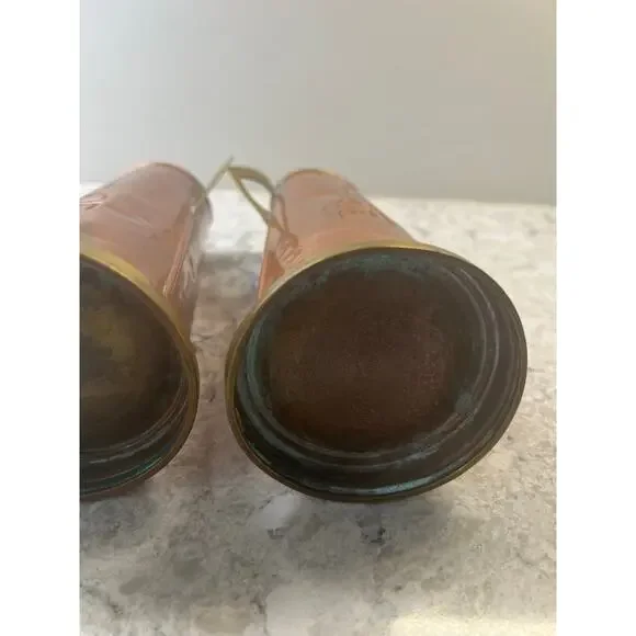 2 Gebrüder Bing Nuremberg Vases Circa 1900-10 Brass Copper Geometric JL